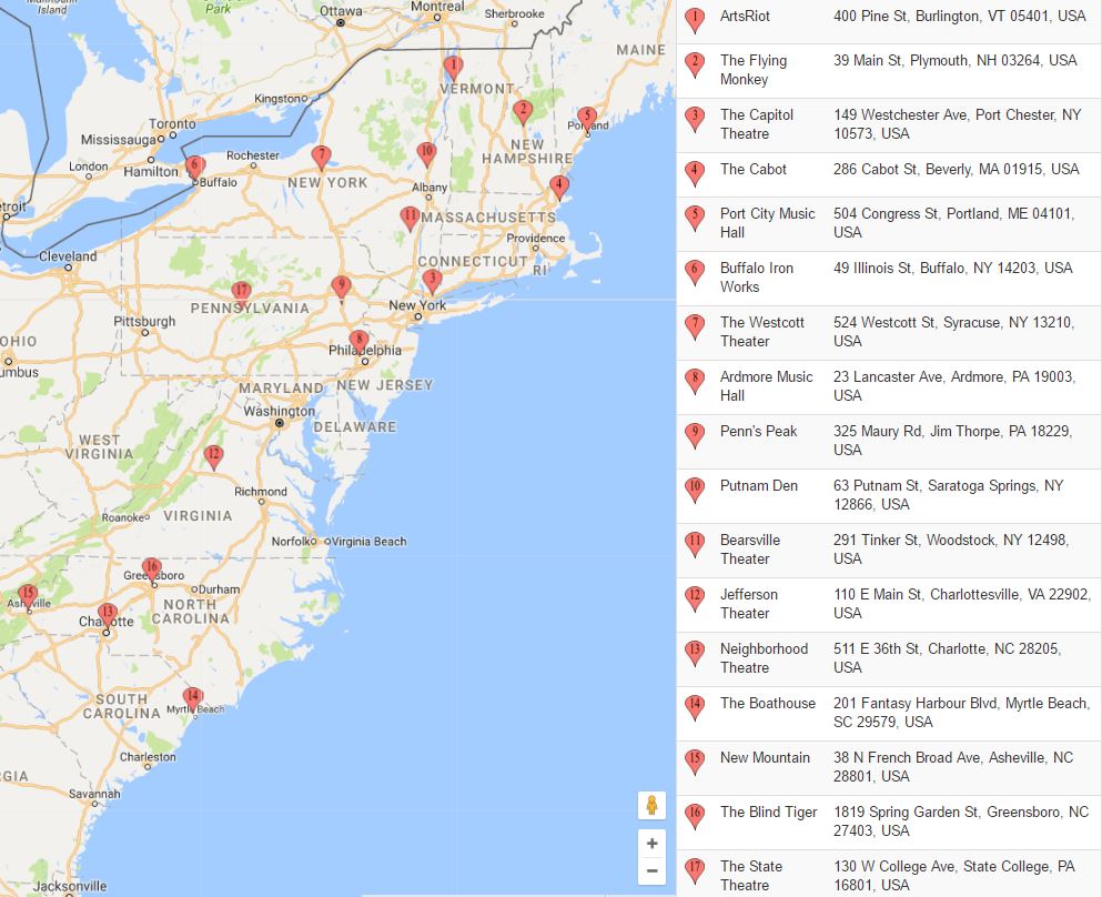 college tour map east coast